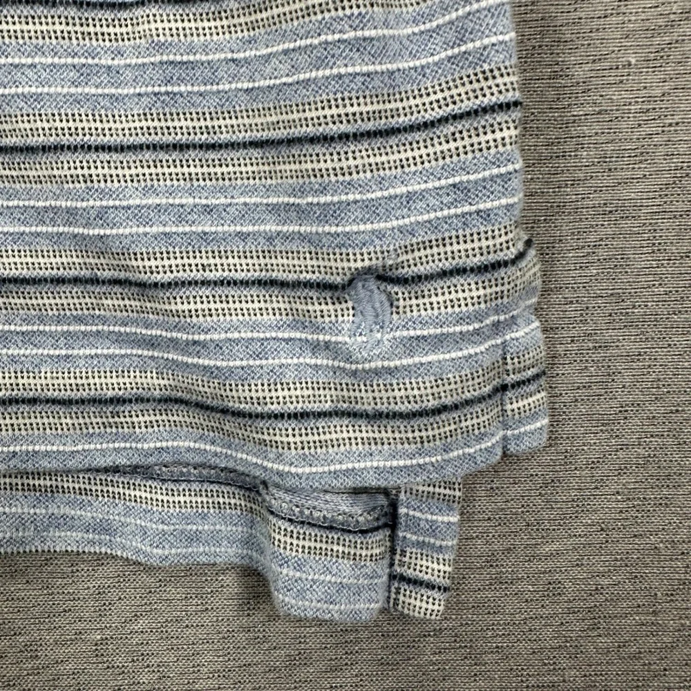 VTG Polo Ralph Lauren Polo Shirt Mens‎ L Blue Grey Striped Pima Cotton Textured